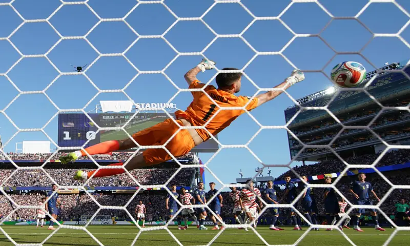 SANTA CLARA (California): Bosnia and Herzegovina goalkeeper Nikola Vasilj fails to save a shot by Malik Tillman of the US during their round-of-32 match at the San Francisco Bay Area Stadium.&mdash;Reuters