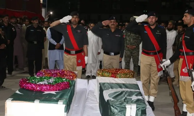 The martyred officials were laid to rest with full state honours at the Police Lines in Ghalanai on Friday. — Photo provided by author The martyred officials were laid to rest with full state honours at the Police Lines in Ghalanai on Friday. — Photo provided by author