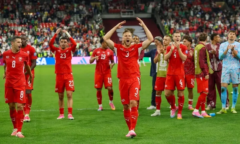 Switzerland applauds fans after the 2-0 win during the FIFA World Cup 2026 Round of 32 match between Switzerland and Algeria at BC Place Vancouver on July 02, 2026 in Vancouver, British Columbia. —Reuters Switzerland applauds fans after the 2-0 win during the FIFA World Cup 2026 Round of 32 match between Switzerland and Algeria at BC Place Vancouver on July 02, 2026 in Vancouver, British Columbia. —Reuters