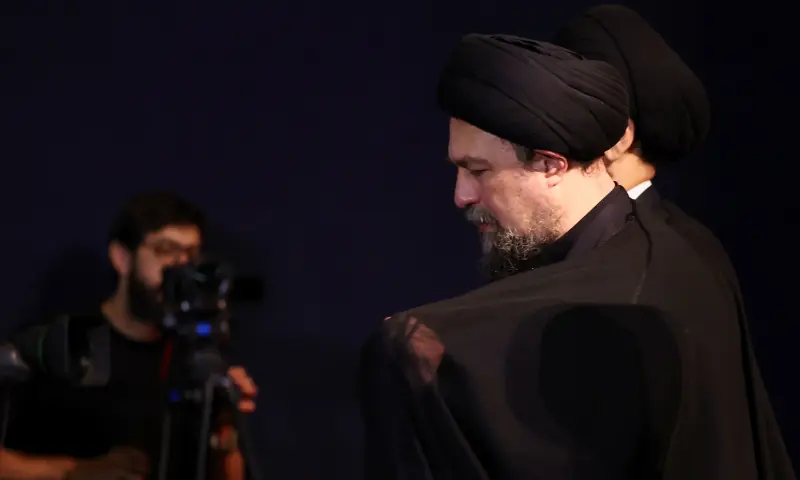 Hassan Khomeini, grandson of the first Iranian Supreme Leader Ruhollah Khomeini, attends a farewell ceremony for Iran&rsquo;s late Supreme Leader Ayatollah Ali Khamenei, for international delegates at the Imam Khomeini Grand Mosalla in Tehran, Iran on July 3, 2026. &mdash; Reuters