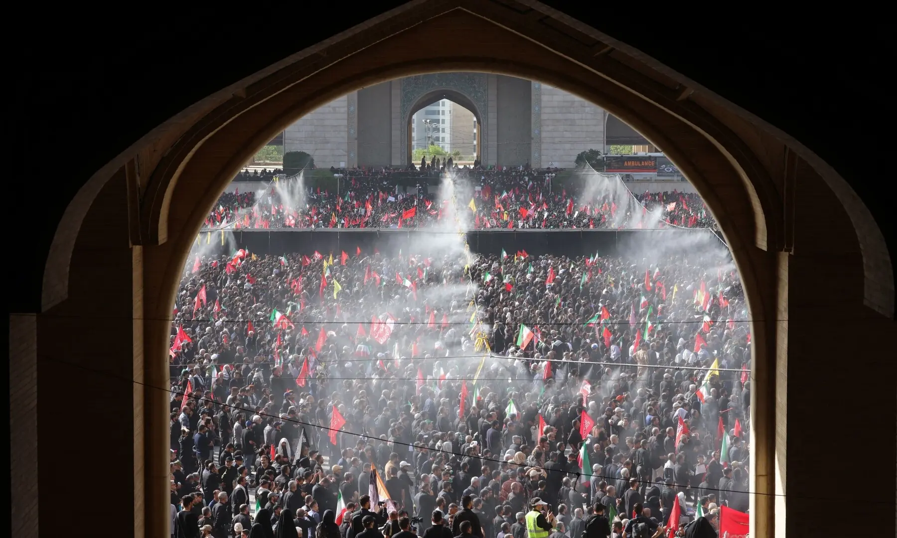 Mourners react during a public farewell ceremony to pay their respects to late Supreme Leader Ayatollah Ali Khamenei, who was killed on February 28 in Israeli and US airstrikes, at the Imam Khomeini Grand Mosalla, in Tehran, Iran on July 4, 2026. &mdash; Reuters