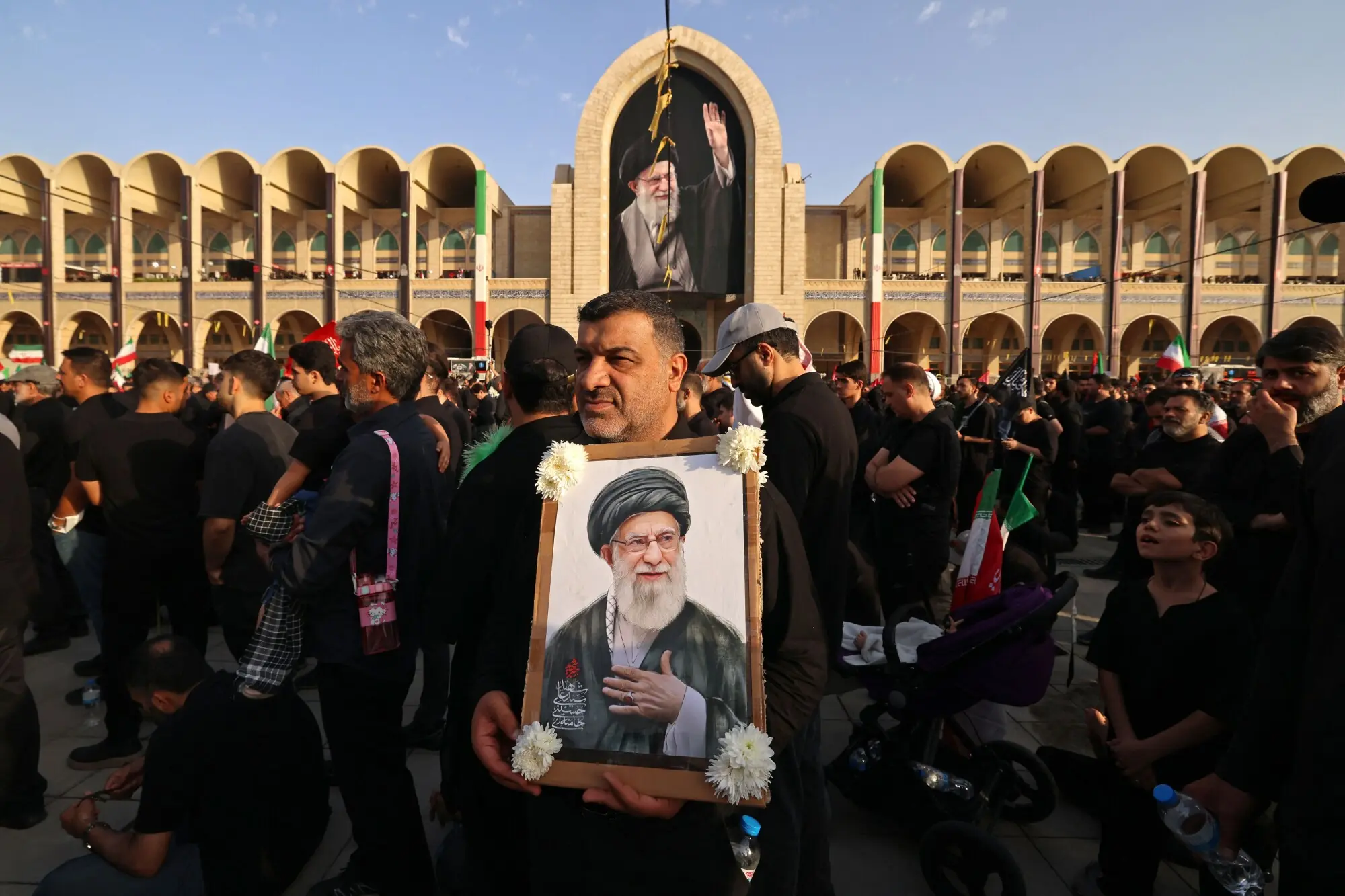 Mourners react during a public farewell ceremony to pay their respects to late Supreme Leader Ayatollah Ali Khamenei, who was killed on February 28 in Israeli and US airstrikes, at the Imam Khomeini Grand Mosalla, in Tehran, Iran on July 4, 2026. &mdash; Reuters
