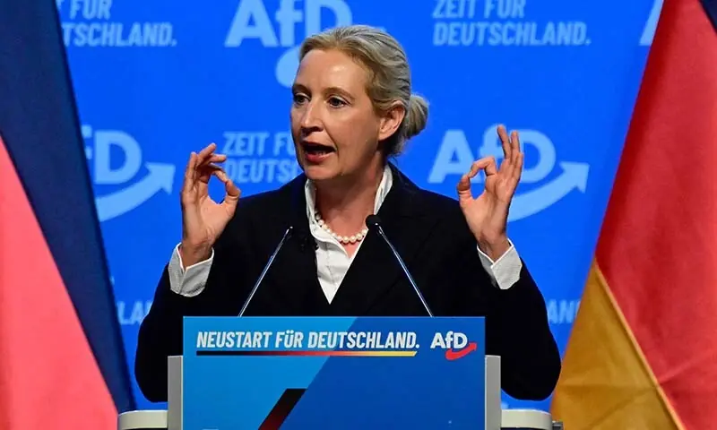Co-leader of the far-right Alternative for Germany (AfD) party Alice Weidel addresses delegates at the party congress at the Messe Erfurt fairground in Erfurt, eastern Germany on July 4, 2026. — AFP