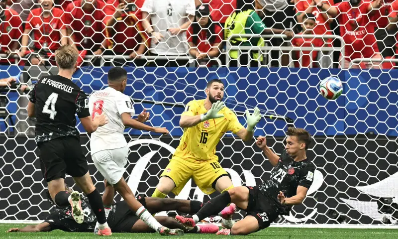 Morocco's Azzedine Ounahi scores past Canada's goalkeeper Maxime Crepeau during their 2026 FIFA World Cup round-of-16 match at the Houston Stadium in Houston, Texas on July 4, 2026.--AFP Morocco's Azzedine Ounahi scores past Canada's goalkeeper Maxime Crepeau during their 2026 FIFA World Cup round-of-16 match at the Houston Stadium in Houston, Texas on July 4, 2026.--AFP