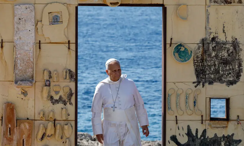 POPE Leo stops at a memorial during his visit to the island of Lampedusa, a key entry point for migrants crossing the Mediterranean Sea.—Reuters POPE Leo stops at a memorial during his visit to the island of Lampedusa, a key entry point for migrants crossing the Mediterranean Sea.—Reuters
