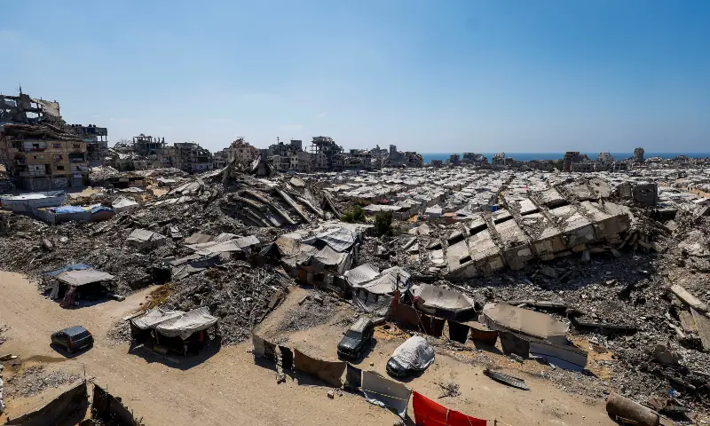 A general view of the rubble of residential buildings destroyed during the Israeli offensive and tents sheltering displaced Palestinians in Gaza City on July 4, 2026. — Reuters A general view of the rubble of residential buildings destroyed during the Israeli offensive and tents sheltering displaced Palestinians in Gaza City on July 4, 2026. — Reuters