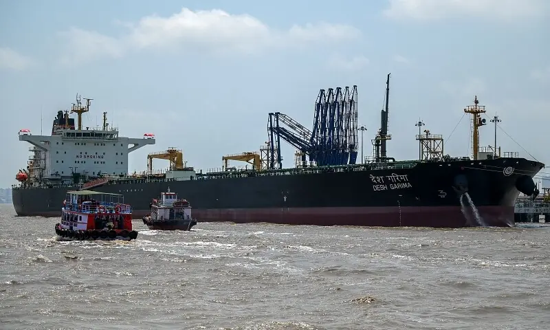 Desh Garima, an Indian-flagged tanker carrying crude oil that transited through the Strait of Hormuz, is seen docked at an offloading terminal along the coast in Mumbai on April 30. — AFP Desh Garima, an Indian-flagged tanker carrying crude oil that transited through the Strait of Hormuz, is seen docked at an offloading terminal along the coast in Mumbai on April 30. — AFP