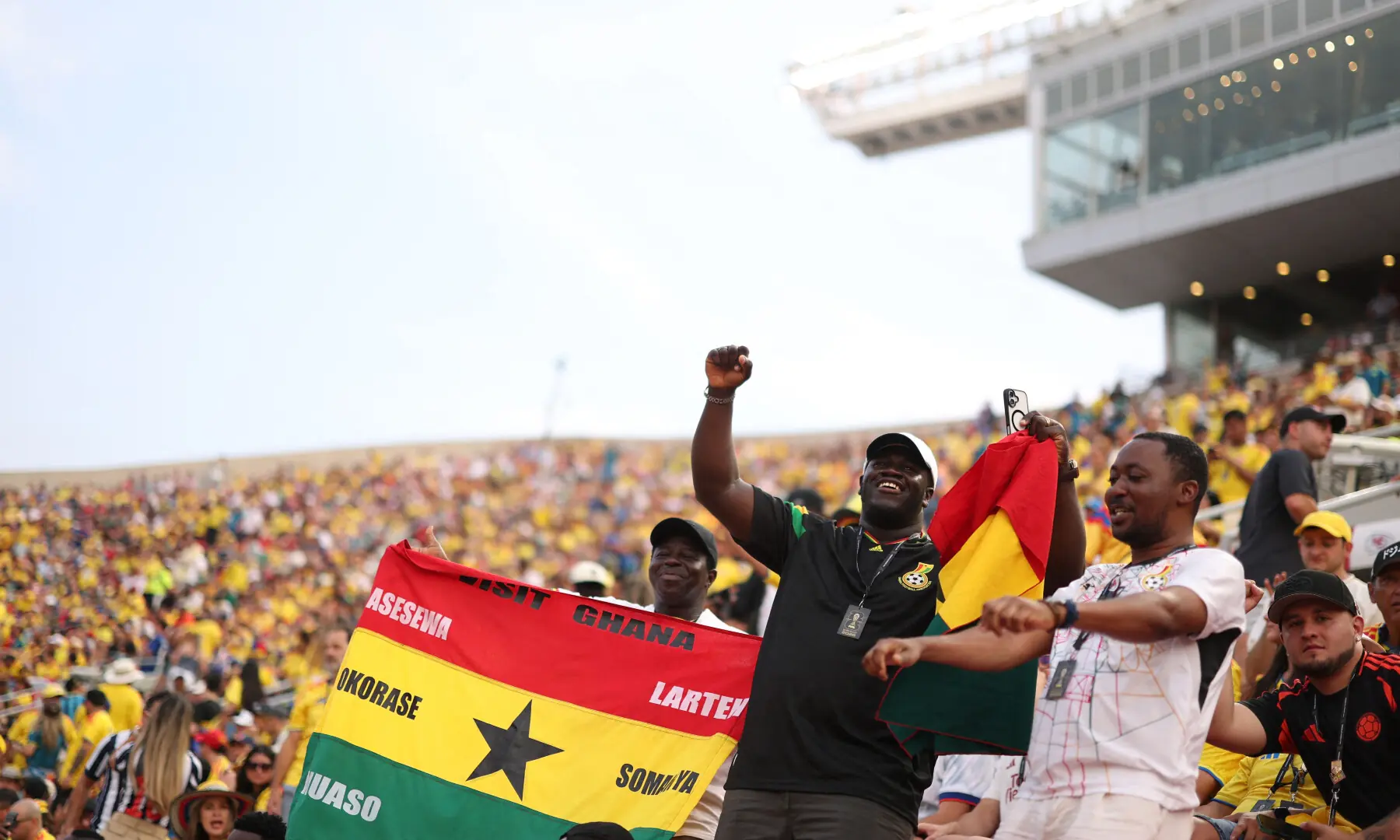 Ghana fans cheer in the stands before the FIFA World Cup 2026 Round of 32 match between Colombia and Ghana at Kansas City Stadium on July 03, 2026 in Kansas City, Missouri. — AFP Ghana fans cheer in the stands before the FIFA World Cup 2026 Round of 32 match between Colombia and Ghana at Kansas City Stadium on July 03, 2026 in Kansas City, Missouri. — AFP