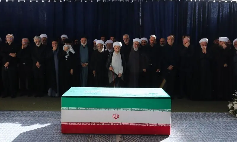 This handout photograph provided by the Iranian supreme leader office (Khamenei.IR) shows Iranian officials paying their respects to the coffin of Iran's slain supreme leader Ayatollah Ali Khamenei at the Grand Mosalla during the second day of his funeral ceremonies in Tehran on July 5, 2026. —AFP This handout photograph provided by the Iranian supreme leader office (Khamenei.IR) shows Iranian officials paying their respects to the coffin of Iran's slain supreme leader Ayatollah Ali Khamenei at the Grand Mosalla during the second day of his funeral ceremonies in Tehran on July 5, 2026. —AFP