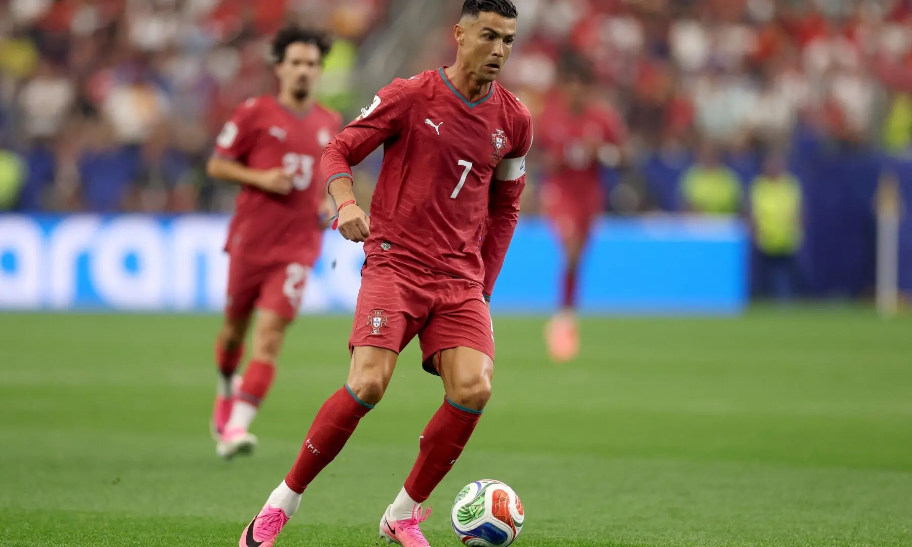 Cristiano Ronaldo 7 of Portugal runs with the ball during the FIFA World Cup 2026 Round Of 16 match between Portugal and Spain at Dallas Stadium on July 06, 2026 in Arlington, Texas. —AFP Cristiano Ronaldo 7 of Portugal runs with the ball during the FIFA World Cup 2026 Round Of 16 match between Portugal and Spain at Dallas Stadium on July 06, 2026 in Arlington, Texas. —AFP