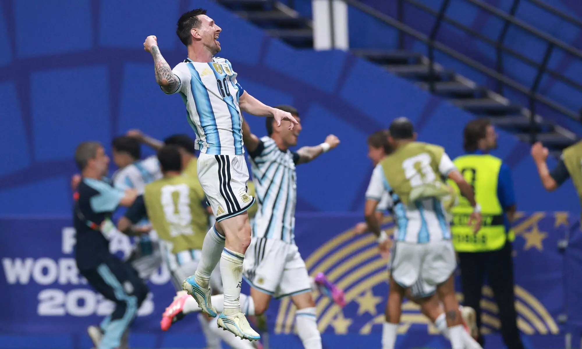 Argentina's Lionel Messi celebrates the team's third goal scored by Enzo Fernandez during their 2026 FIFA World Cup round-of-16 match at the Atlanta Stadium in Atlanta, Georgia on July 07, 2026.&mdash;AFP