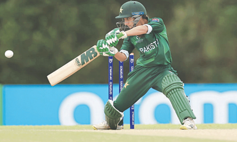 A PAKISTAN batter plays a stroke during the ICC Women’s U-19 T20 World Cup fourth-place playoff against Samoa at the Johor Cricket Academy Oval on Friday.—courtesy ICC/File A PAKISTAN batter plays a stroke during the ICC Women’s U-19 T20 World Cup fourth-place playoff against Samoa at the Johor Cricket Academy Oval on Friday.—courtesy ICC/File