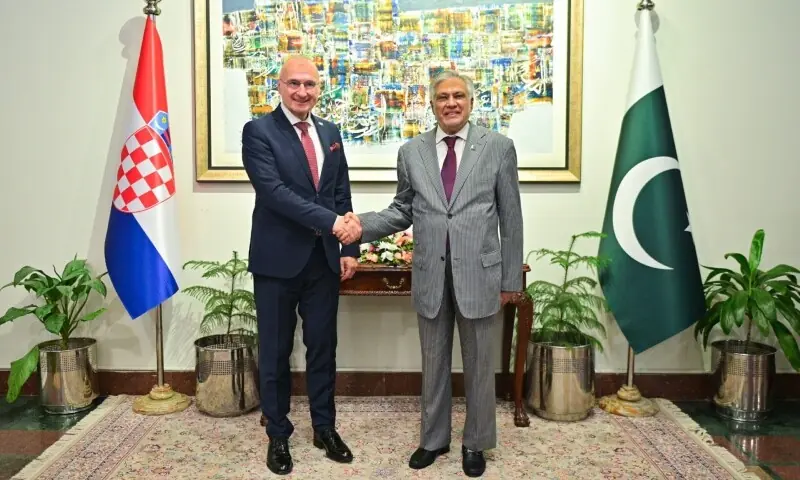 Deputy Prime Minister and Foreign Minister Ishaq Dar met with Croatia’s Minister of Foreign and European Affairs Gordan Grlić Radman. — Photo courtesy FO/X Deputy Prime Minister and Foreign Minister Ishaq Dar met with Croatia’s Minister of Foreign and European Affairs Gordan Grlić Radman. — Photo courtesy FO/X