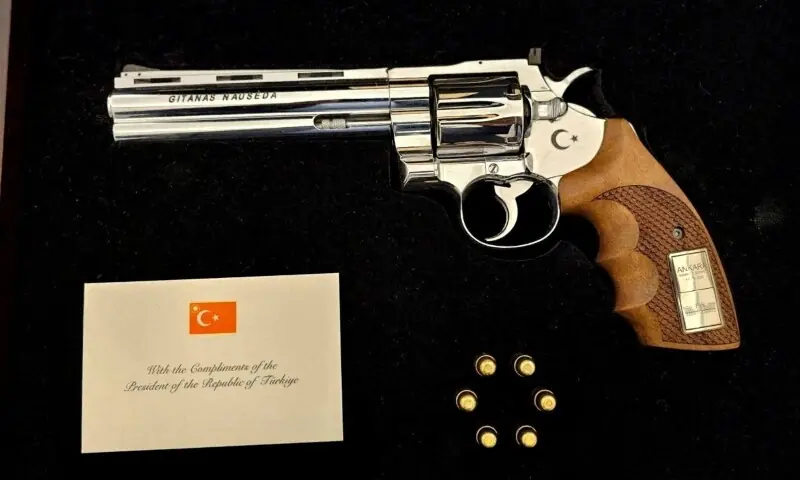 A gun gifted by Turkish President Recep Tayyip Erdogan to Lithuanian President Gitanas Nauseda at Nato summit in Ankara, pictured on July 9, 2026 in Vilnius, Lithuania. —Lithuanian President's Office via Reuters A gun gifted by Turkish President Recep Tayyip Erdogan to Lithuanian President Gitanas Nauseda at Nato summit in Ankara, pictured on July 9, 2026 in Vilnius, Lithuania. —Lithuanian President's Office via Reuters
