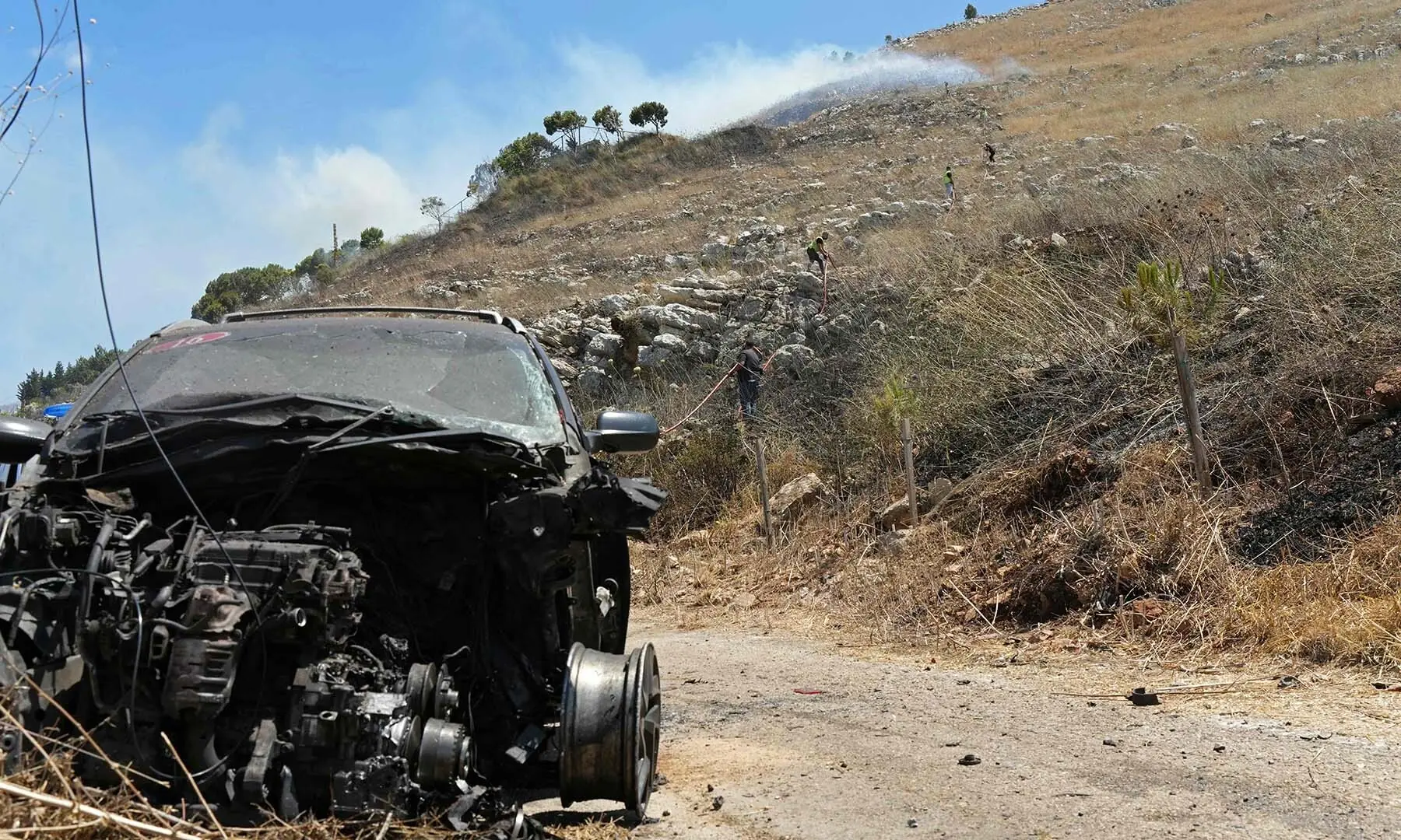 A vehicle that was reportedly damaged by an Israeli strike is pictured in the southern Lebanese village of Kfar Roummane on July 10, 2026. &mdash; AFP