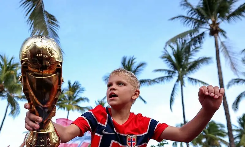 A young Norwegian fan prepares to participate in the “Viking Row,” a cheer created by Norwegian football fans which gained popularity during the 2026 FIFA World Cup, in Miami, Florida, the US on July 10, 2026, — AFP
