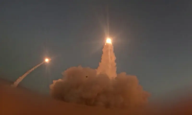 This screen grab taken on July 15, 2026, from video footage released by Iran&rsquo;s Revolutionary Guards (IRGC)&rsquo;s Sepah News website on July 14, 2026, allegedly shows missiles being launched from an undisclosed location towards US targets in Bahrain and Kuwait. &mdash; AFP