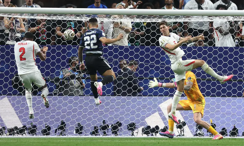 ATLANTA: Lautaro Martinez of Argentina scores his team’s second goal during the World Cup semi-final against England. Argentina beat England 2-1 and will take on Spain in the final on Sunday.—AFP ATLANTA: Lautaro Martinez of Argentina scores his team’s second goal during the World Cup semi-final against England. Argentina beat England 2-1 and will take on Spain in the final on Sunday.—AFP