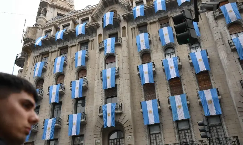 A building decorated with Argentine national flags is seen in Buenos Aires on July 17, 2026, ahead of the 2026 FIFA World Cup final between Argentina and Spain on July 19. — AFP A building decorated with Argentine national flags is seen in Buenos Aires on July 17, 2026, ahead of the 2026 FIFA World Cup final between Argentina and Spain on July 19. — AFP