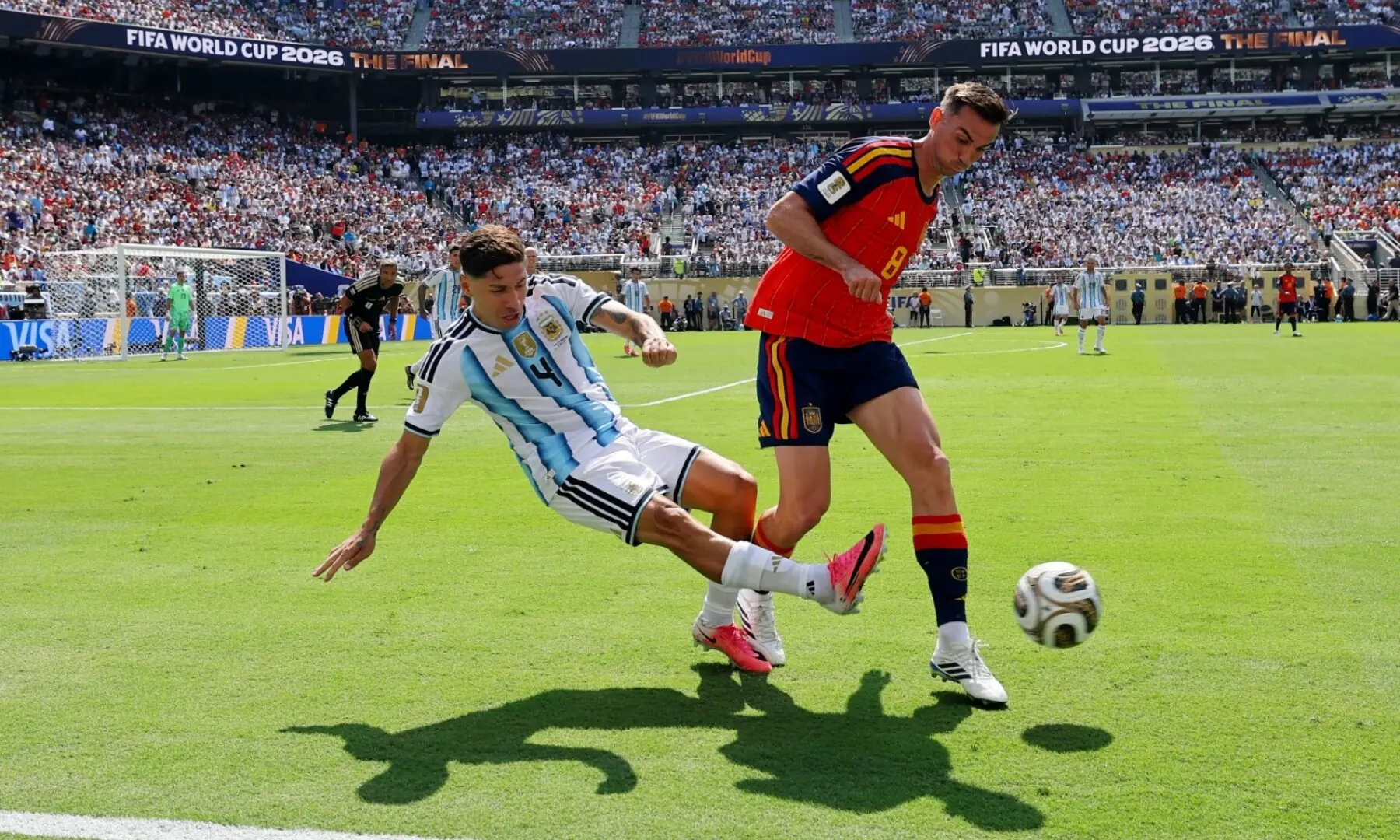 Argentina’s Gonzalo Montiel in action with Spain’s Fabian Ruiz during the 2026 FIFA World Cup final between Spain and Argentina at the New York/New Jersey Stadium, East Rutherford, New Jersey, the US on July 19, 2026. — Reuters