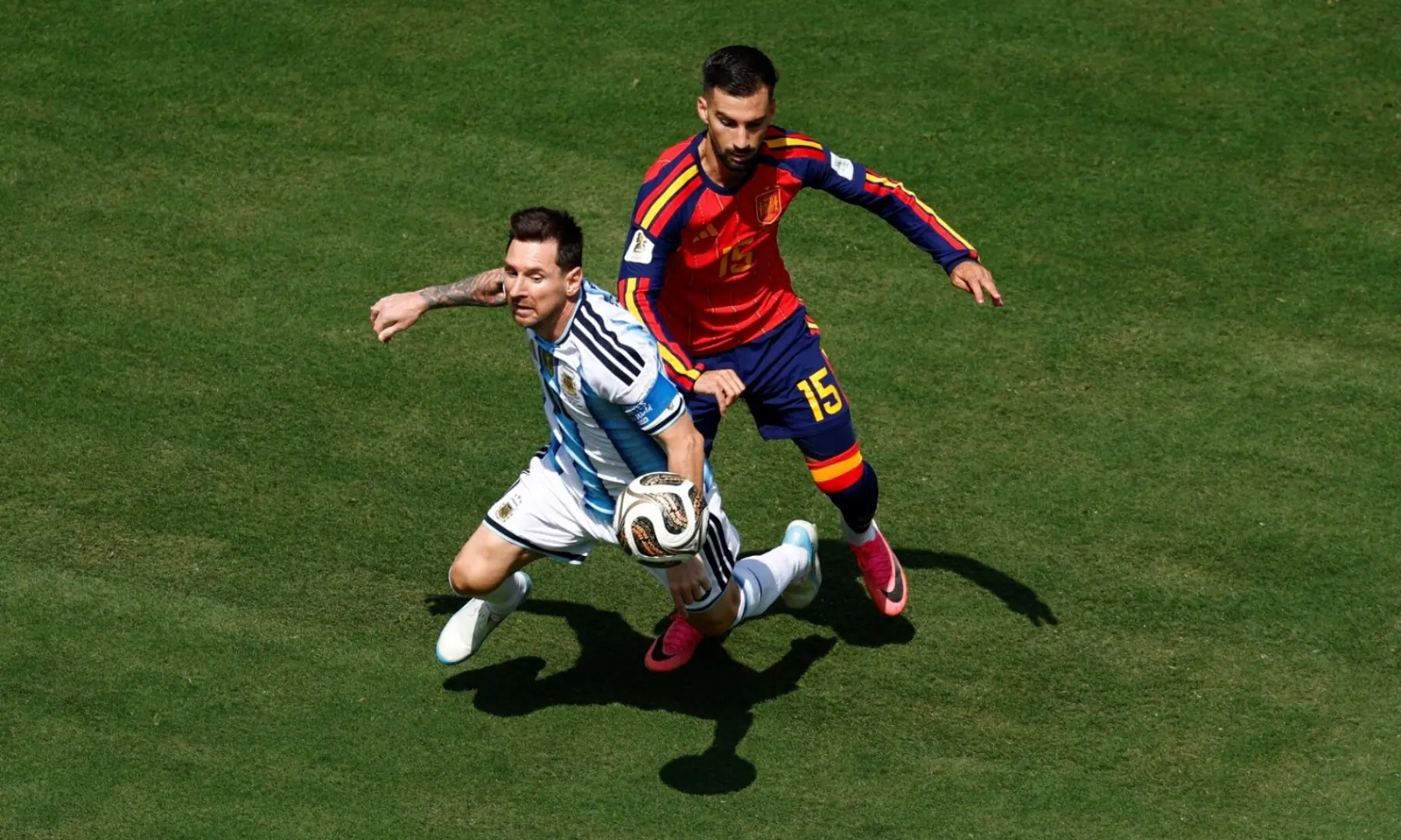 Argentina&rsquo;s Lionel Messi vis for the ball with Spain&rsquo;s Alex Baena during the 2026 FIFA World Cup final between Spain and Argentina at the New York/New Jersey Stadium, East Rutherford, New Jersey, the US on July 19, 2026. &mdash; Reuters