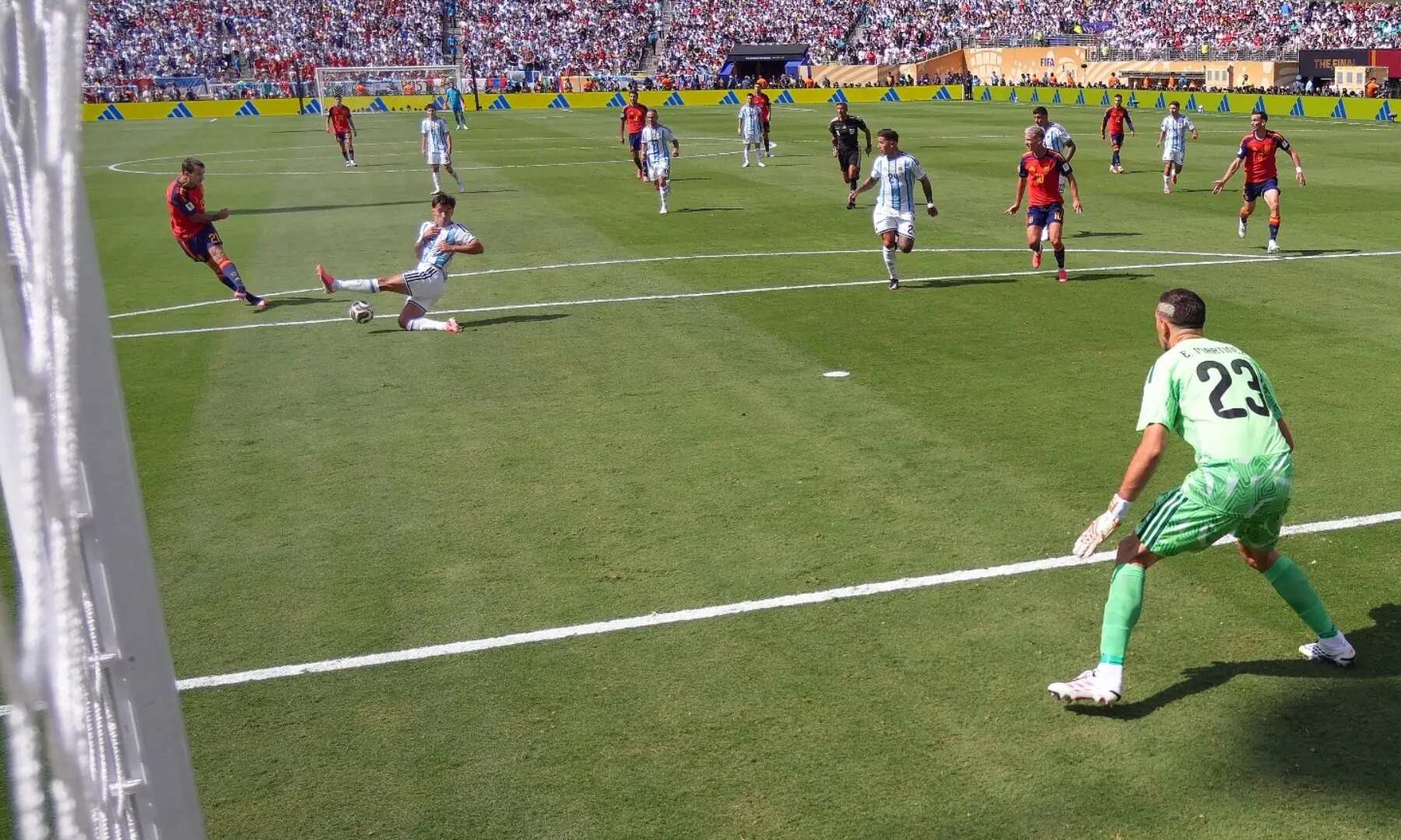 Spain&rsquo;s Mikel Oyarzabal takes a shot at goal during the 2026 FIFA World Cup final between Spain and Argentina at the New York/New Jersey Stadium, East Rutherford, New Jersey, the US on July 19, 2026. &mdash; Reuters