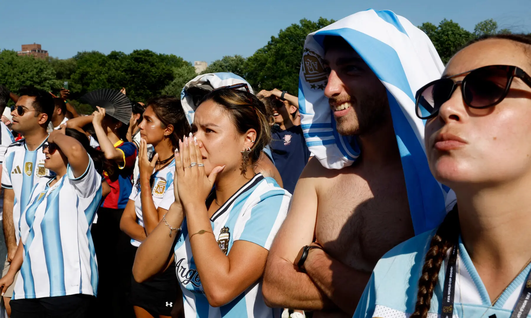 Argentina fans react as they watch the FIFA World Cup final between Spain and Argentina in Central Park. &mdash; Reuters