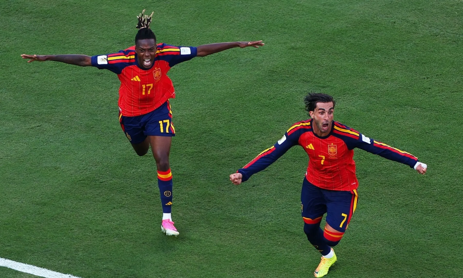 Spain’s Nico Williams (L) and Ferran Torres (R) celebrate winning the World Cup over Argentina at the New York/New Jersey Stadium, East Rutherford, New Jersey, the US on July 19, 2026. — Reuters