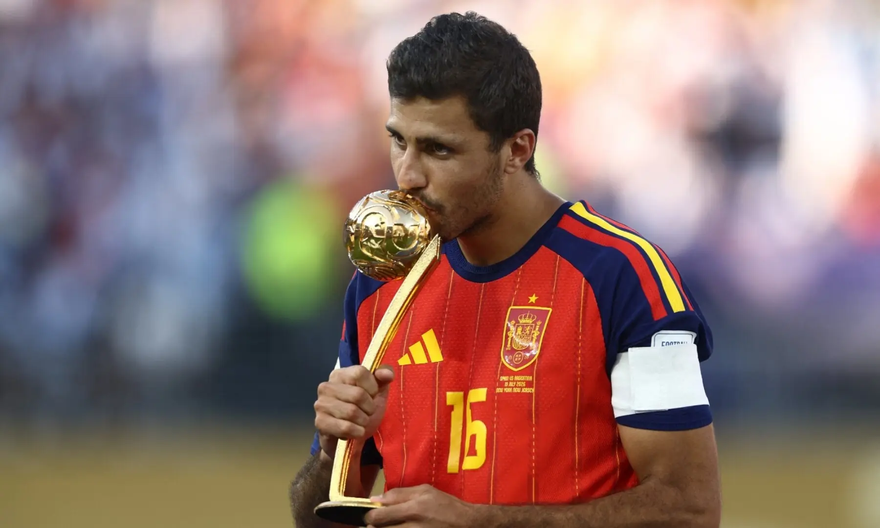 Spain&rsquo;s Rodri poses with his Golden Ball award after the 2026 FIFA World Cup final at the New York/New Jersey Stadium, East Rutherford, New Jersey, the US on July 19, 2026. &mdash; Reuters