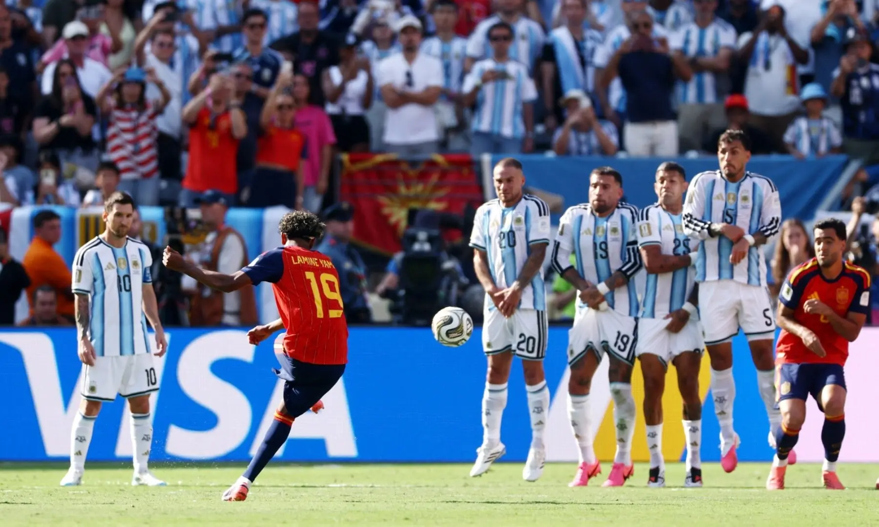 Spain’s Lamine Yamal takes a free kick during the 2026 FIFA World Cup final between Spain and Argentina at the New York/New Jersey Stadium, East Rutherford, New Jersey, the US on July 19, 2026. — Reuters
