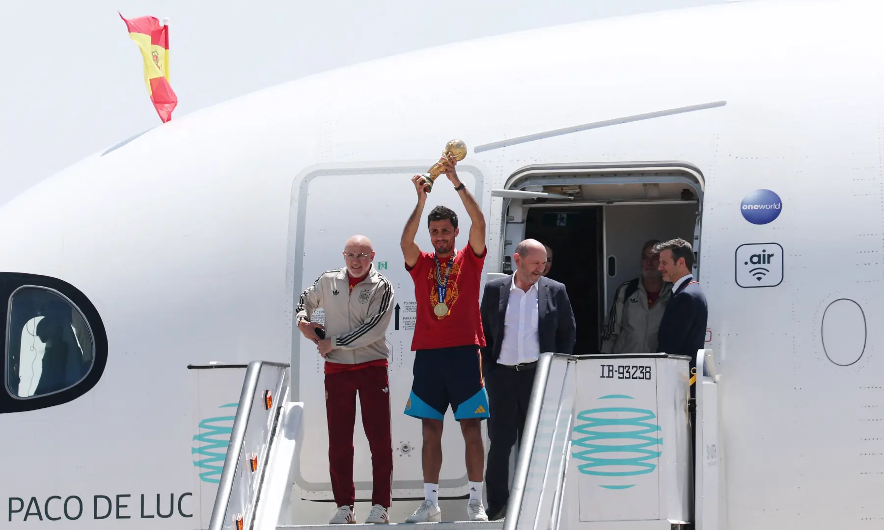 Spain's Rodri, coach Luis De La Fuente and Royal Spanish Football Federation President Rafael Louzan with the World Cup trophy during the team's arrival at Madrid on July 20, 2026. — Reuters Spain's Rodri, coach Luis De La Fuente and Royal Spanish Football Federation President Rafael Louzan with the World Cup trophy during the team's arrival at Madrid on July 20, 2026. — Reuters