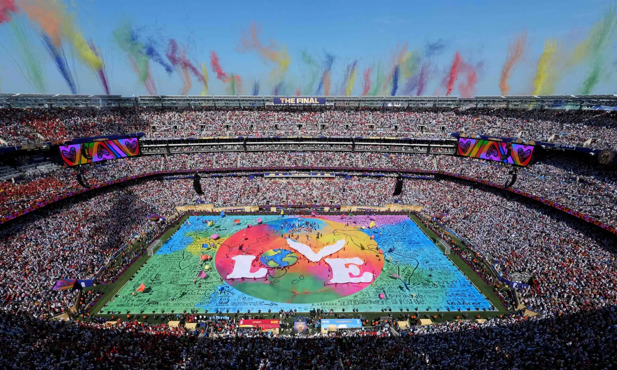 General view as a kids choir from Staten Island perform during the FIFA World Cup halftime show at the New Jersey Stadium, East Rutherford, New Jersey on July 19. — Reuters