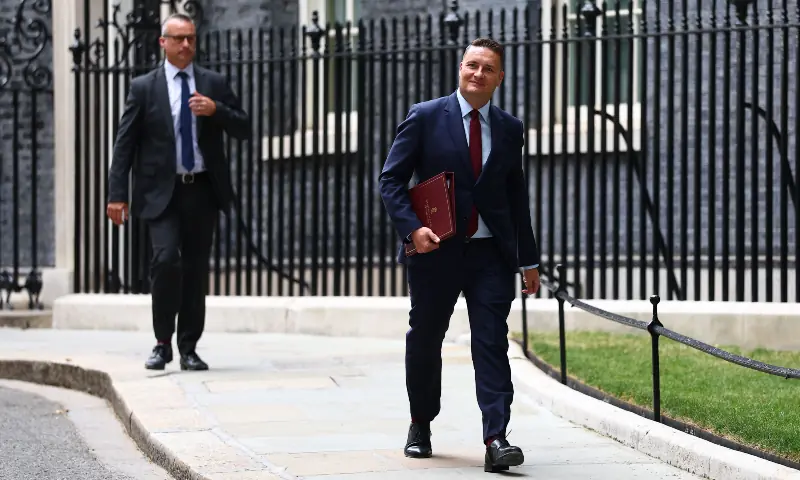 Britain’s Defence Secretary Wes Streeting departs after a cabinet meeting at 10 Downing Street in London on July 21, 2026, a day after Andy Burnham became Britain’s new prime minister. — AFP