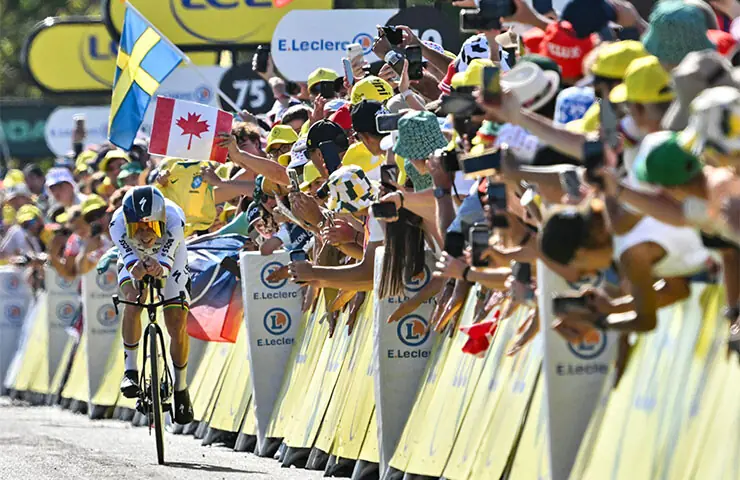 RED BULL-BORA-hansgrohe team’s Belgian rider Remco Evenepoel cycles to the finish line during the 16th stage of the Tour de France on Tuesday.—AFP RED BULL-BORA-hansgrohe team’s Belgian rider Remco Evenepoel cycles to the finish line during the 16th stage of the Tour de France on Tuesday.—AFP