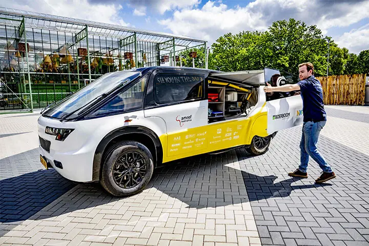 A student displays the solar ambulance in Barneveld, Netherlands.—AFP A student displays the solar ambulance in Barneveld, Netherlands.—AFP