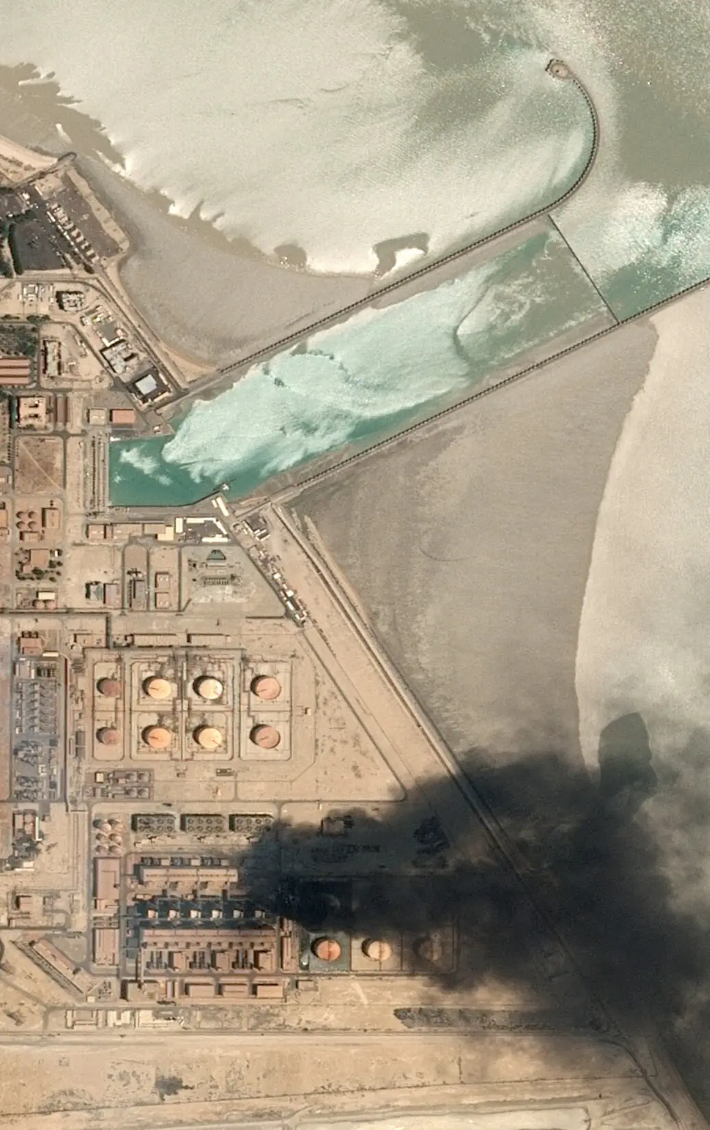 Satellite image shows smoke rising from Subiya Power and Water Desalination Plant, in Subiya, Kuwait, on July 18, 2026. &mdash; CNES 2026, Distribution Airbus DS via Reuters