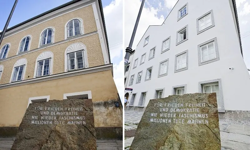 This combination of pictures created on July 22, 2026 shows Adolf Hitler’s birthplace, photographed on September 20, 2012, in Braunau, Austria and (R) Adolf Hitler’s birthplace in Braunau, Austria, photographed on July 22, 2026. — AFP
