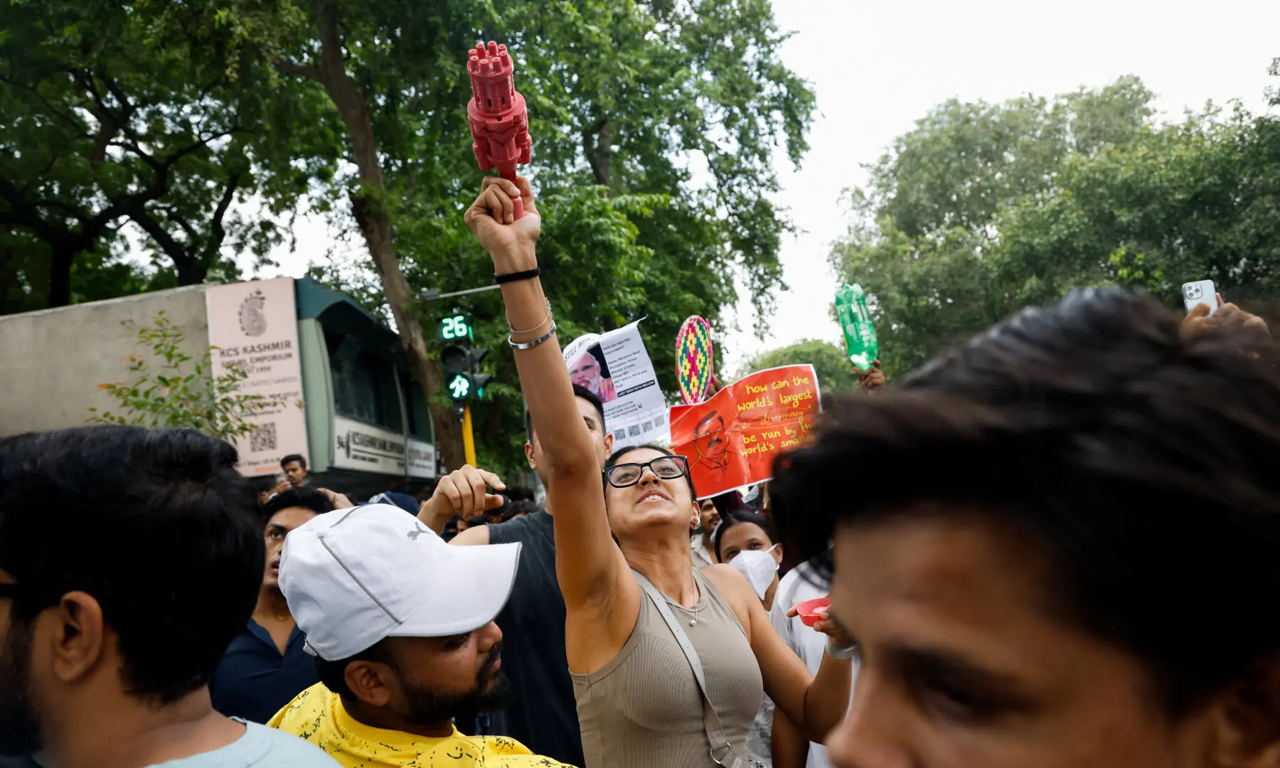  Supporters of India’s Cockroach Janta Party (CJP) celebrate after India’s Education Minister Dharmendra Pradhan resigned, in New Delhi on July 25, 2026. — Reuters 