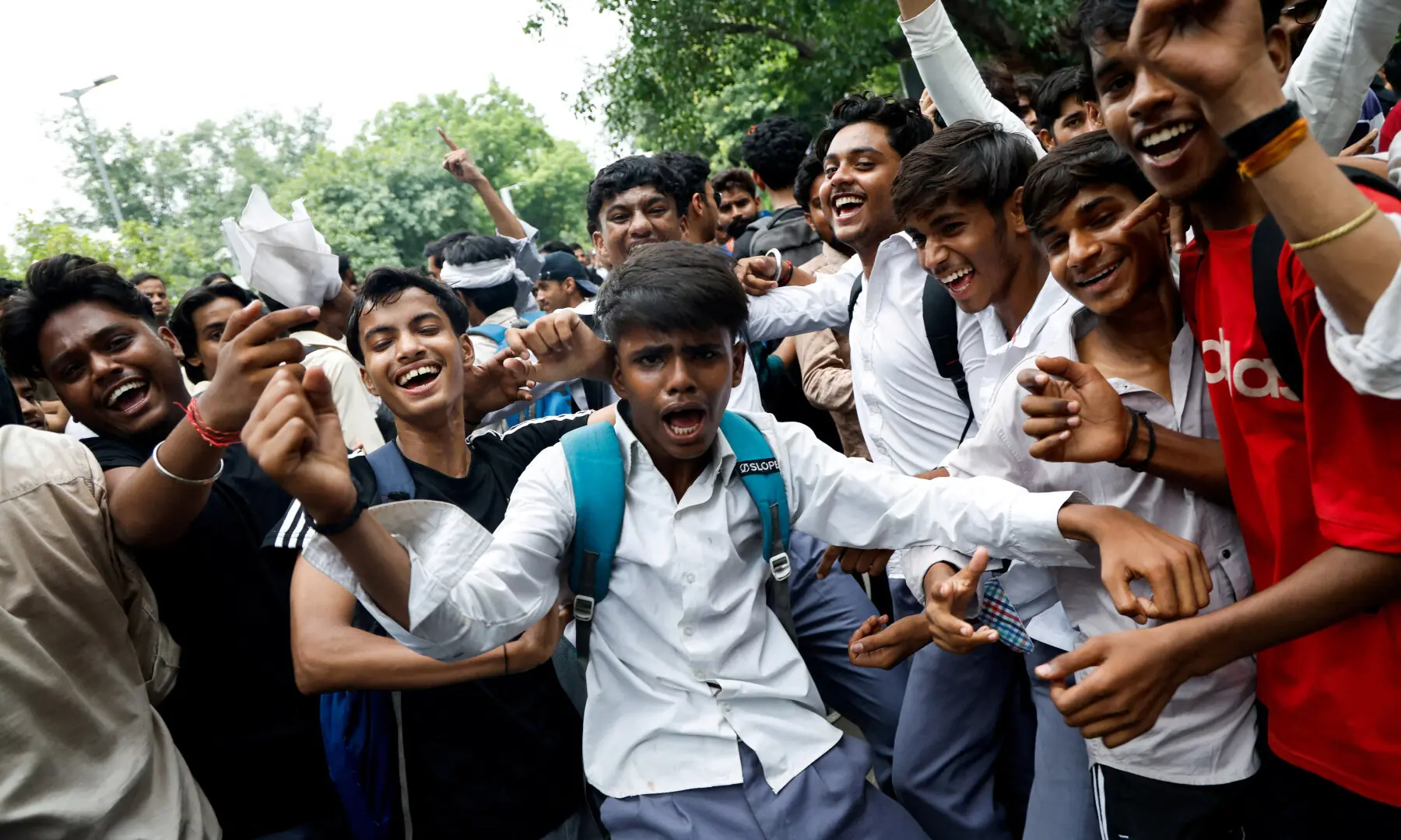  Supporters of India’s Cockroach Janta Party (CJP) celebrate after India’s Education Minister Dharmendra Pradhan resigned, in New Delhi on July 25, 2026. — Reuters 