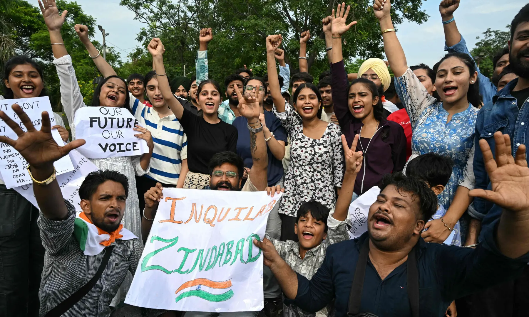 Students celebrate the resignation of India's Education Minister Dharmendra Pradhan, in Amritsar on July 25, 2026. &mdash; AFP