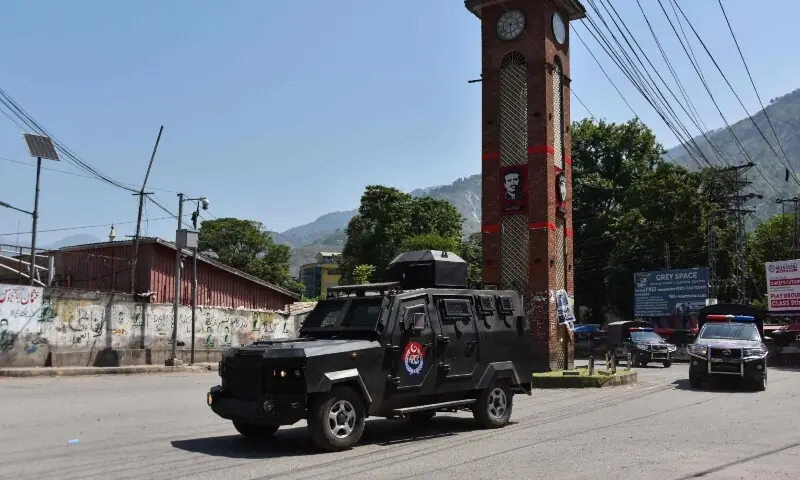 Security personnel patrol a street during Joint Awami Action Committee (JAAC)'s rally, held days after the government banned the group under anti-terror laws in Muzaffarabad on June 9, 2026. — AFP Security personnel patrol a street during Joint Awami Action Committee (JAAC)'s rally, held days after the government banned the group under anti-terror laws in Muzaffarabad on June 9, 2026. — AFP