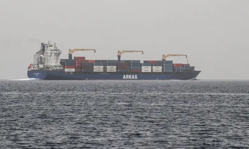 A commercial vessel passes through an international shipping lane off Yemen&rsquo;s Hanish Island in the Red Sea.&mdash;AFP