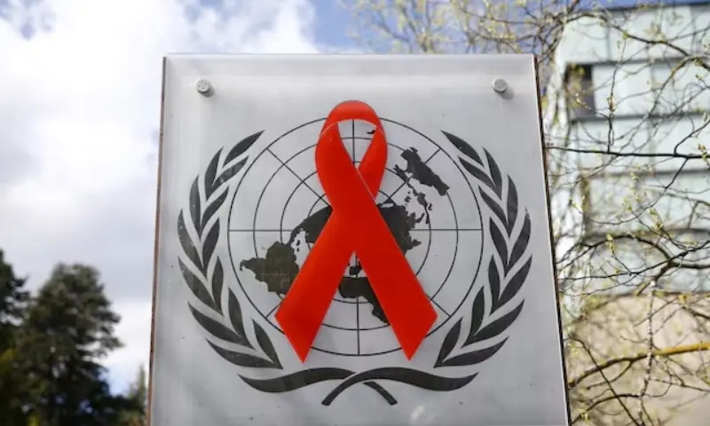 A logo is pictured outside a building of the United Nations AIDS agency (UNAIDS) in Geneva, Switzerland, April 6, 2021. Picture taken April 6, 2021. &mdash;Reuters/File