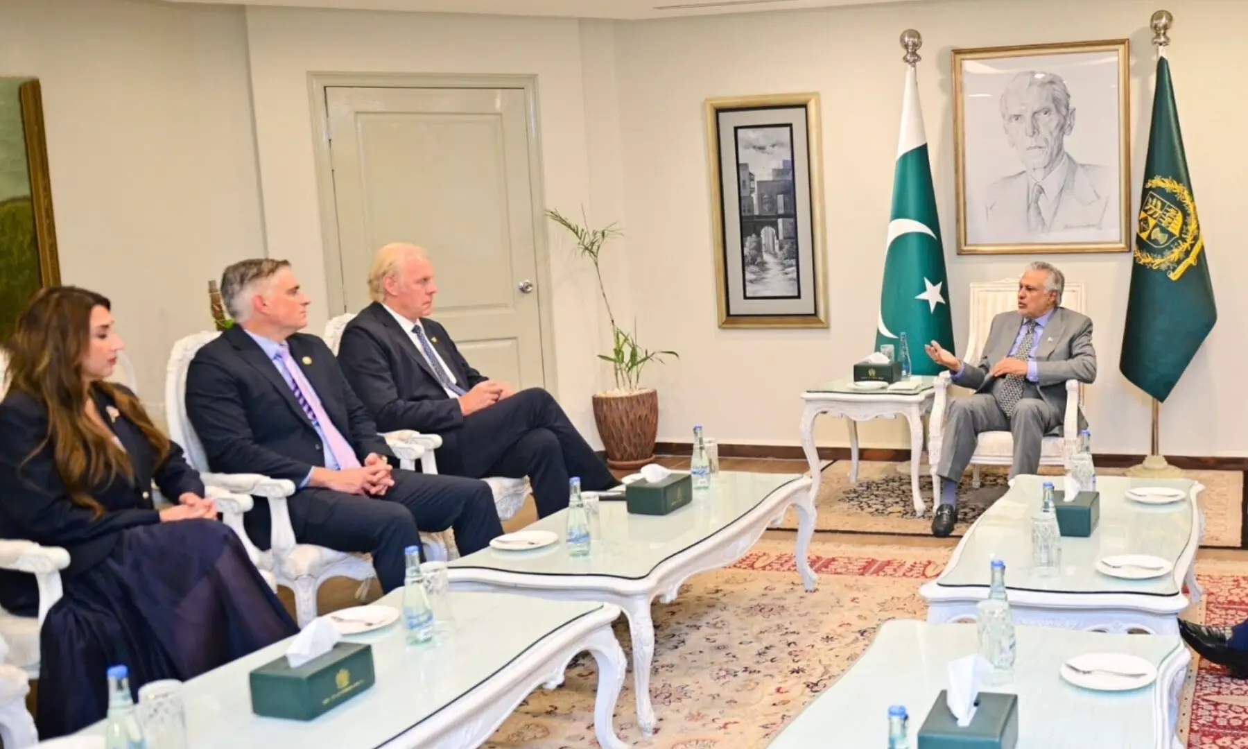 Deputy PM and FM Ishaq Dar meets with a delegation of US congressmen, in Islamabad on July 28, 2026. &mdash; X/ForeignOfficePk