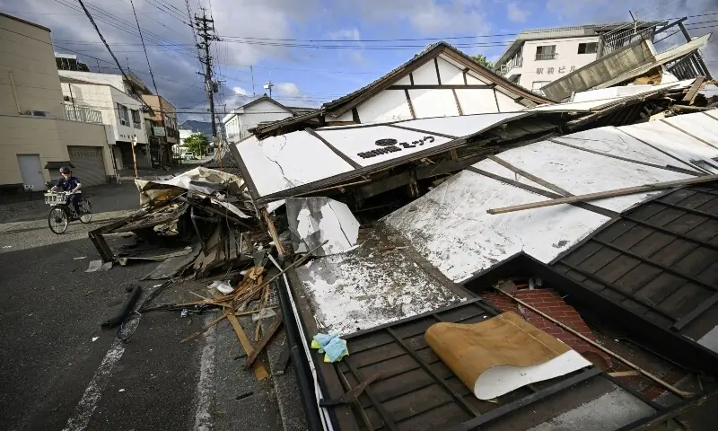 Buildings that collapsed after an earthquake with a magnitude of 7.1 struck Japan&rsquo;s southern Kumamoto prefecture, in Yatsushiro City , Japan, July 29, 2026. &mdash;Reuters