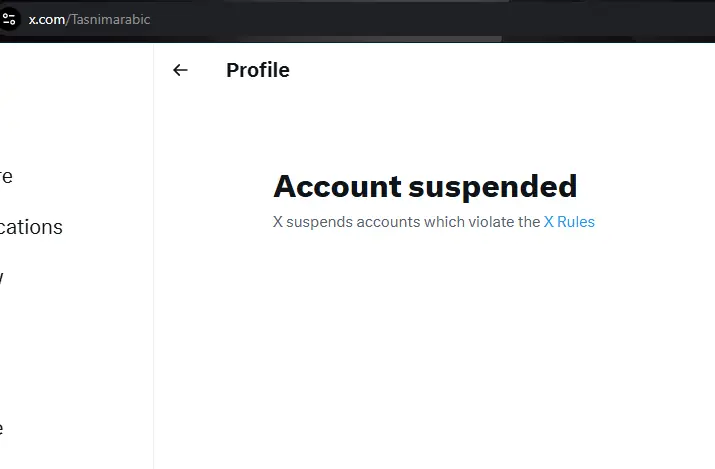 A screenshot showing the Tasnim news agency’s Arabic account being suspended on X. — Screengrab