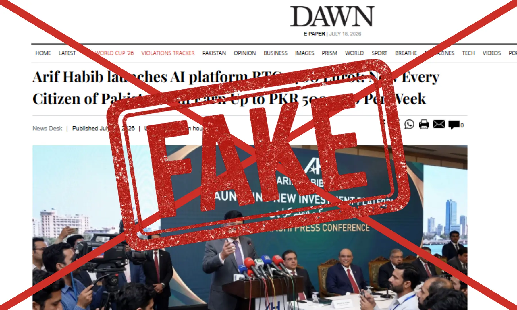 A screenshot of the webpage impersonating Dawn. A screenshot of the webpage impersonating Dawn.