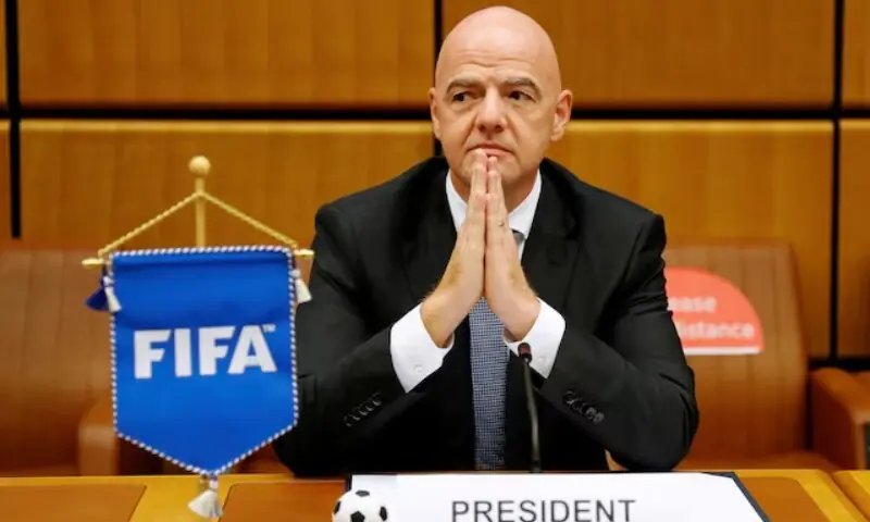 FIFA President Gianni Infantino waits for the start of a signing ceremony at the United Nations Office on Drugs and Crime (UNODC) headquarters in Vienna, Austria September 14, 2020. &mdash; Reuters