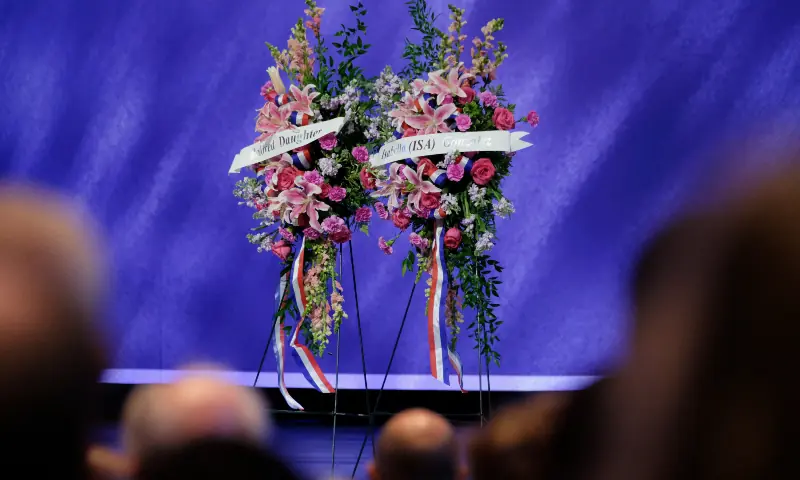 Flower wreaths on the day of a memorial service for Pvt. Isabella Gonzales, who was killed in an attack on Muwaffaq Salti Air Base in Jordan, in Plano, Texas, US on August 1, 2026. &mdash; Reuters