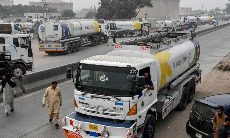Pakistan State Oil tankers line upalong a road before entering a fuel storage facility in Sheikhupura district in Lahore on March 10, 2026. — AFP/File Pakistan State Oil tankers line upalong a road before entering a fuel storage facility in Sheikhupura district in Lahore on March 10, 2026. — AFP/File